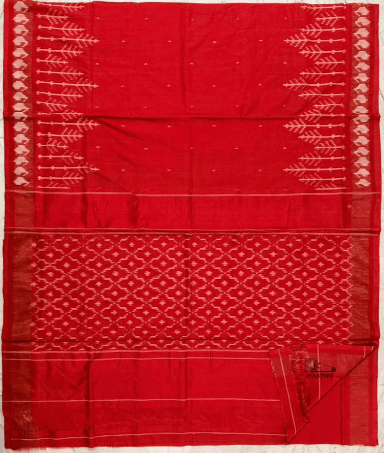 Red Ikkat Saree with Zari Border