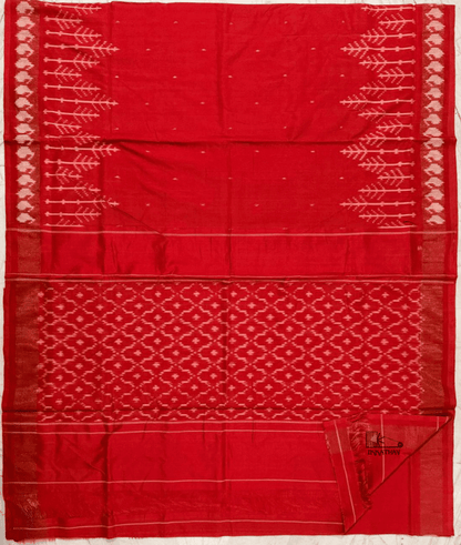 Red Ikkat Saree with Zari Border