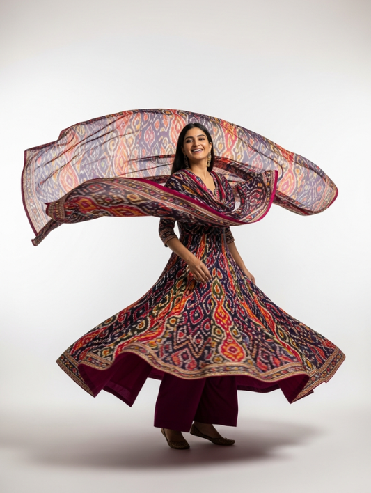Anarkali-style Ikkat suit