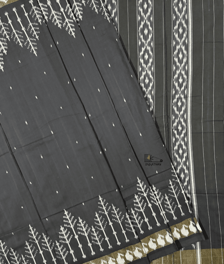 Black Ikkat Saree with Zari Border