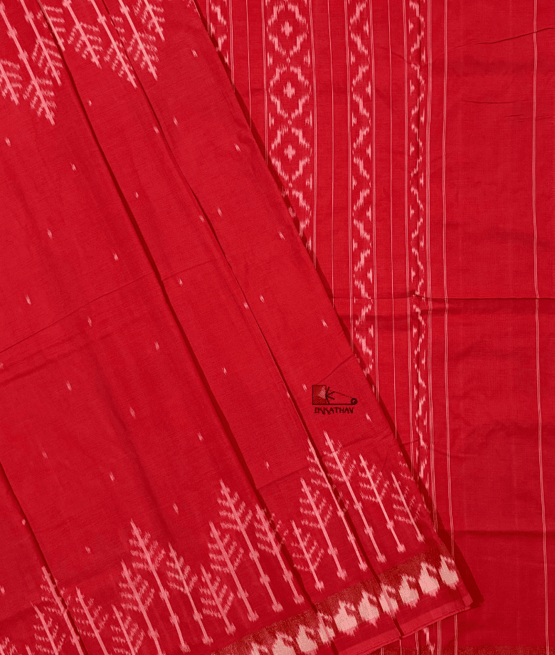 Red Ikkat Saree with Zari Border