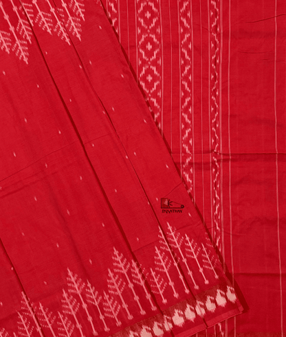 Red Ikkat Saree with Zari Border