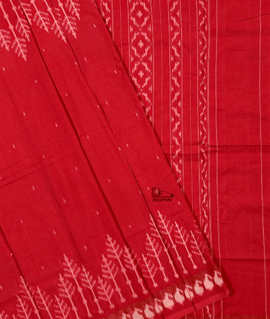 Red Ikkat Saree with Zari Border